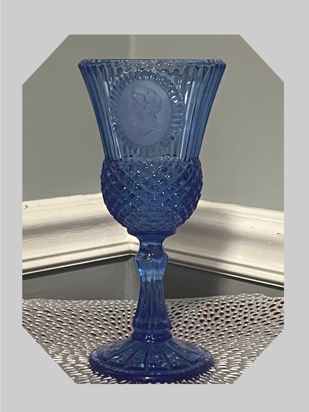 🌸 Vintage 1970s Produced by Fostoria for Avon Martha  Washington Blue Goblet